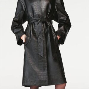 Zara x Steven Meisel NWT black leather croc embossed coat.  Size M.